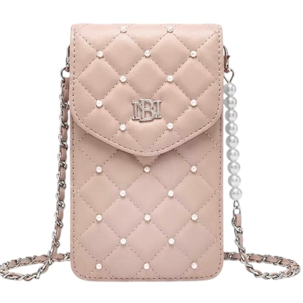 Badgley Mischka Blush Pink Quilted Pearl Phone Crossbody NWT